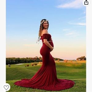 Saslax Off Shoulder Ruffle Sleeves Elegant Fitted Maxi Maternity dress